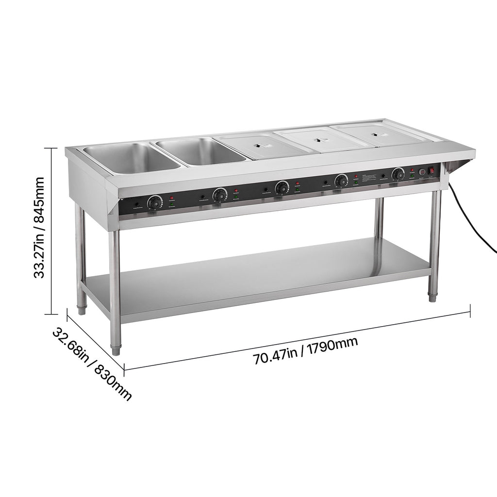 3-Pan/4-Pan/5-Pan Commercial Food Warmer Steam Table with Independent Temperature Control, 110V/220V