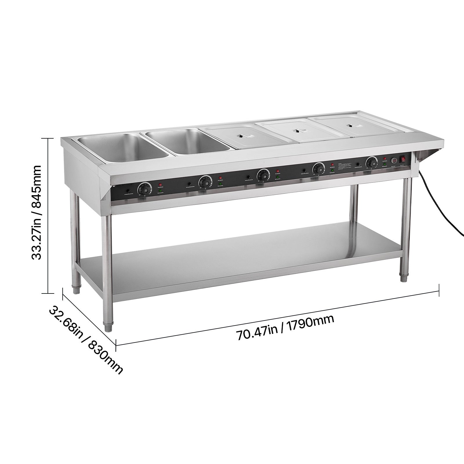 3-Pan/4-Pan/5-Pan Commercial Food Warmer Steam Table with Independent Temperature Control, 110V/220V