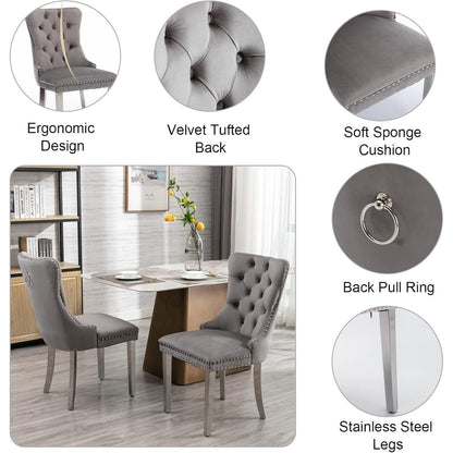 7 Piece Marble Dining Table Set, 70" Faux Marble Dining Table and Velvet Chairs for 6, 7 Piece Luxury Dining Room Table Set and 6 Upholstered Chairs with Stainless Steel Legs