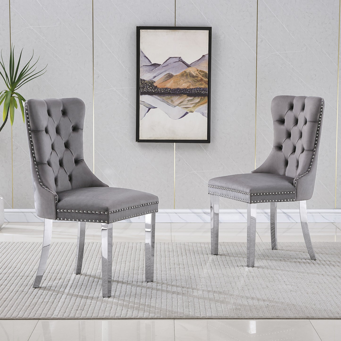 7 Piece Marble Dining Table Set, 70" Faux Marble Dining Table and Velvet Chairs for 6, 7 Piece Luxury Dining Room Table Set and 6 Upholstered Chairs with Stainless Steel Legs