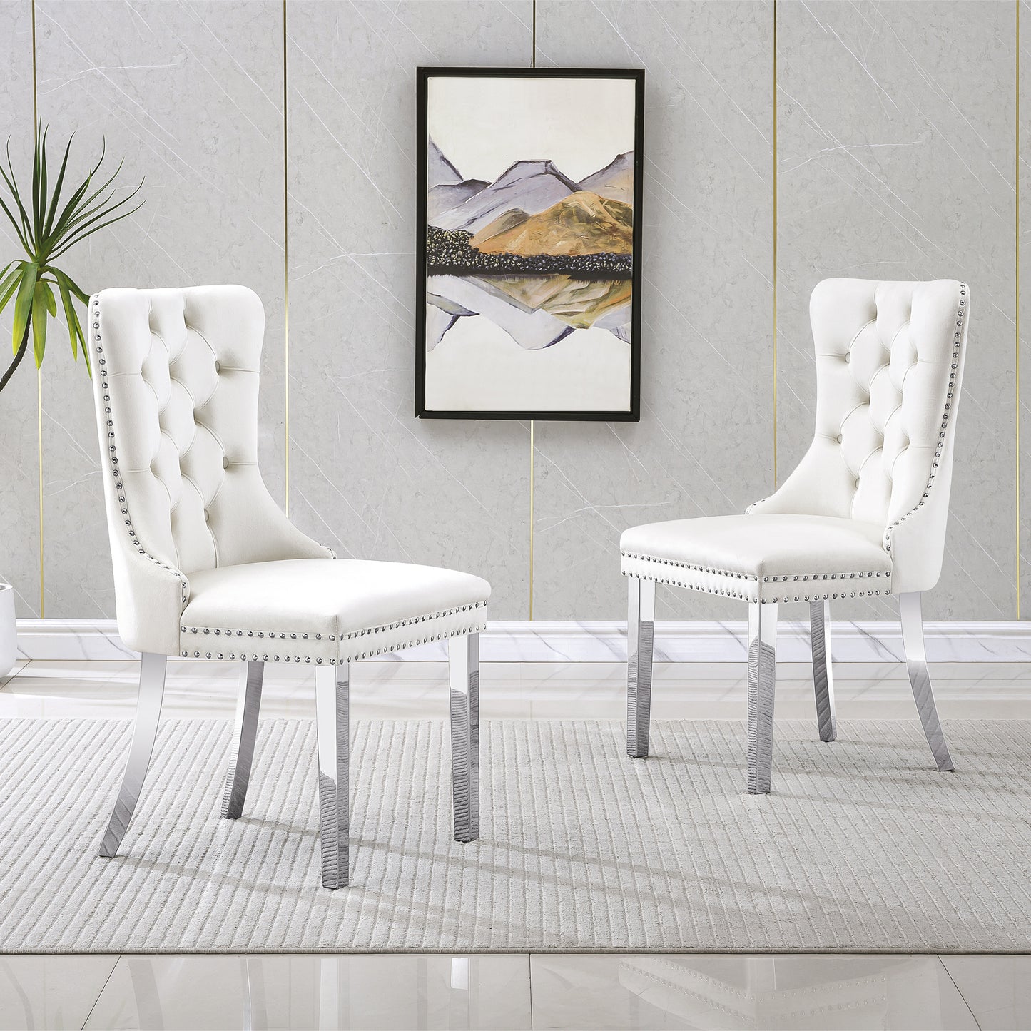 7 Piece Marble Dining Table Set, 70" Faux Marble Dining Table and Velvet Chairs for 6, 7 Piece Luxury Dining Room Table Set and 6 Upholstered Chairs with Stainless Steel Legs