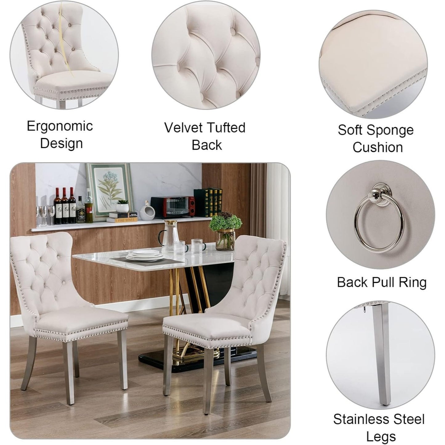 7 Piece Marble Dining Table Set, 70" Faux Marble Dining Table and Velvet Chairs for 6, 7 Piece Luxury Dining Room Table Set and 6 Upholstered Chairs with Stainless Steel Legs