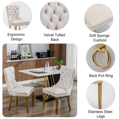 7 Piece Marble Dining Table Set, 70" Faux Marble Dining Table and Velvet Chairs for 6, 7 Piece Luxury Dining Room Table Set and 6 Upholstered Chairs with Stainless Steel Legs