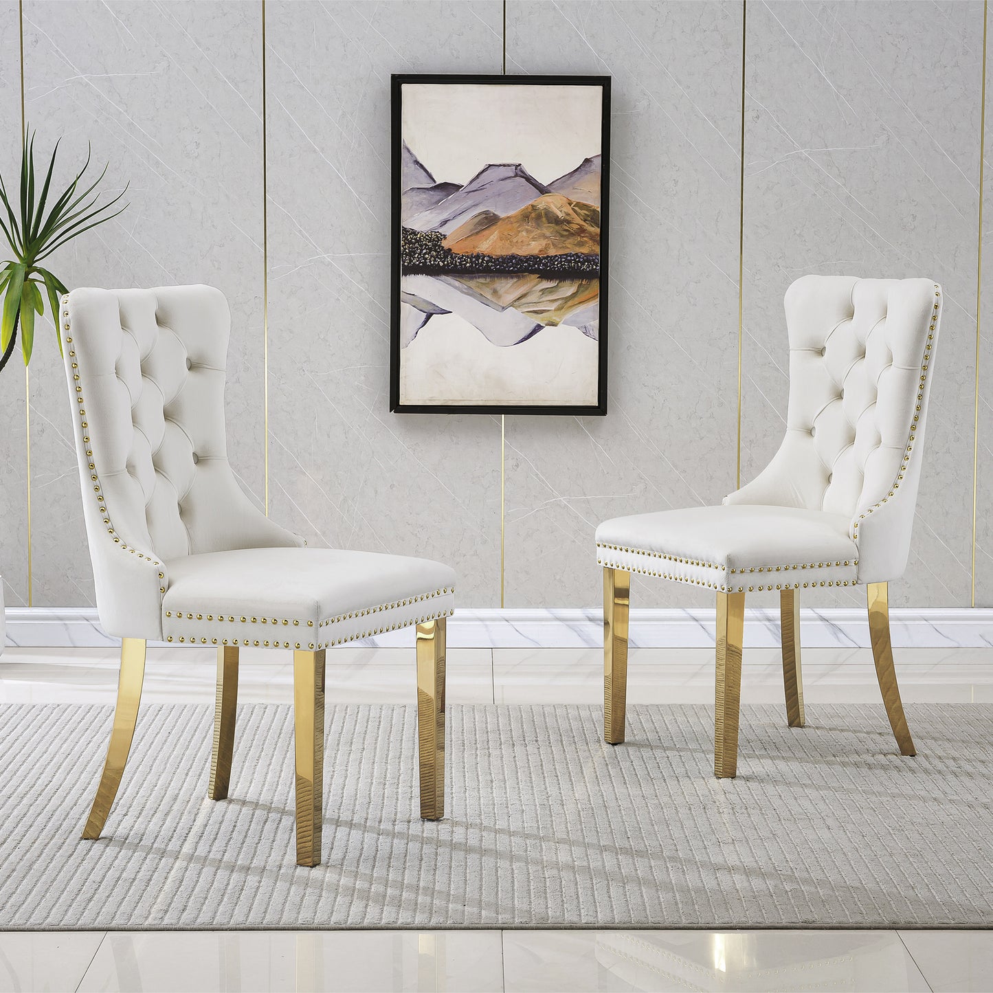 7 Piece Marble Dining Table Set, 70" Faux Marble Dining Table and Velvet Chairs for 6, 7 Piece Luxury Dining Room Table Set and 6 Upholstered Chairs with Stainless Steel Legs