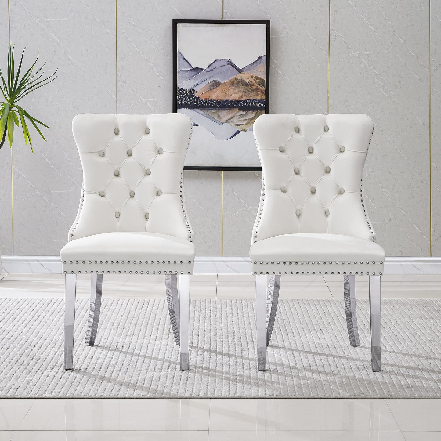 7 Piece Marble Dining Table Set, 70" Faux Marble Dining Table and Velvet Chairs for 6, 7 Piece Luxury Dining Room Table Set and 6 Upholstered Chairs with Stainless Steel Legs