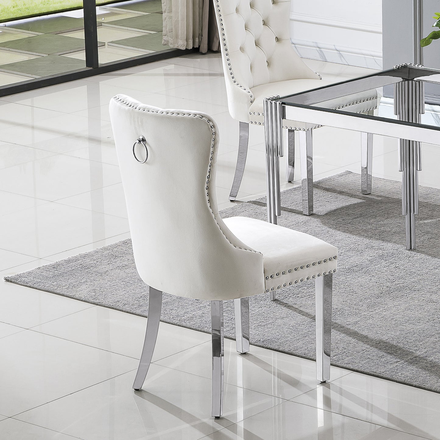 7 Piece Marble Dining Table Set, 70" Faux Marble Dining Table and Velvet Chairs for 6, 7 Piece Luxury Dining Room Table Set and 6 Upholstered Chairs with Stainless Steel Legs