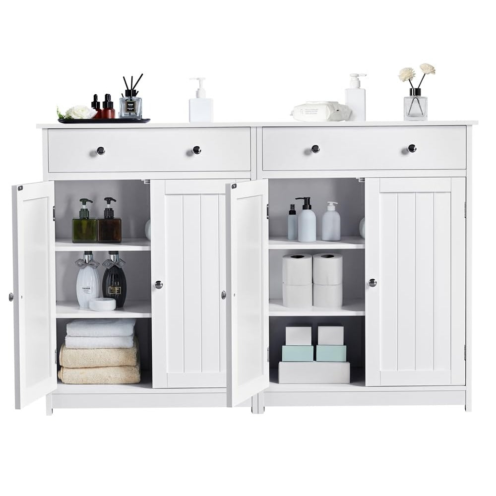 Free Standing Bathroom Cabinet with 1 Drawer 2 Doors and Adjustable Shelf, Wooden Entryway Storage Cabinet, White