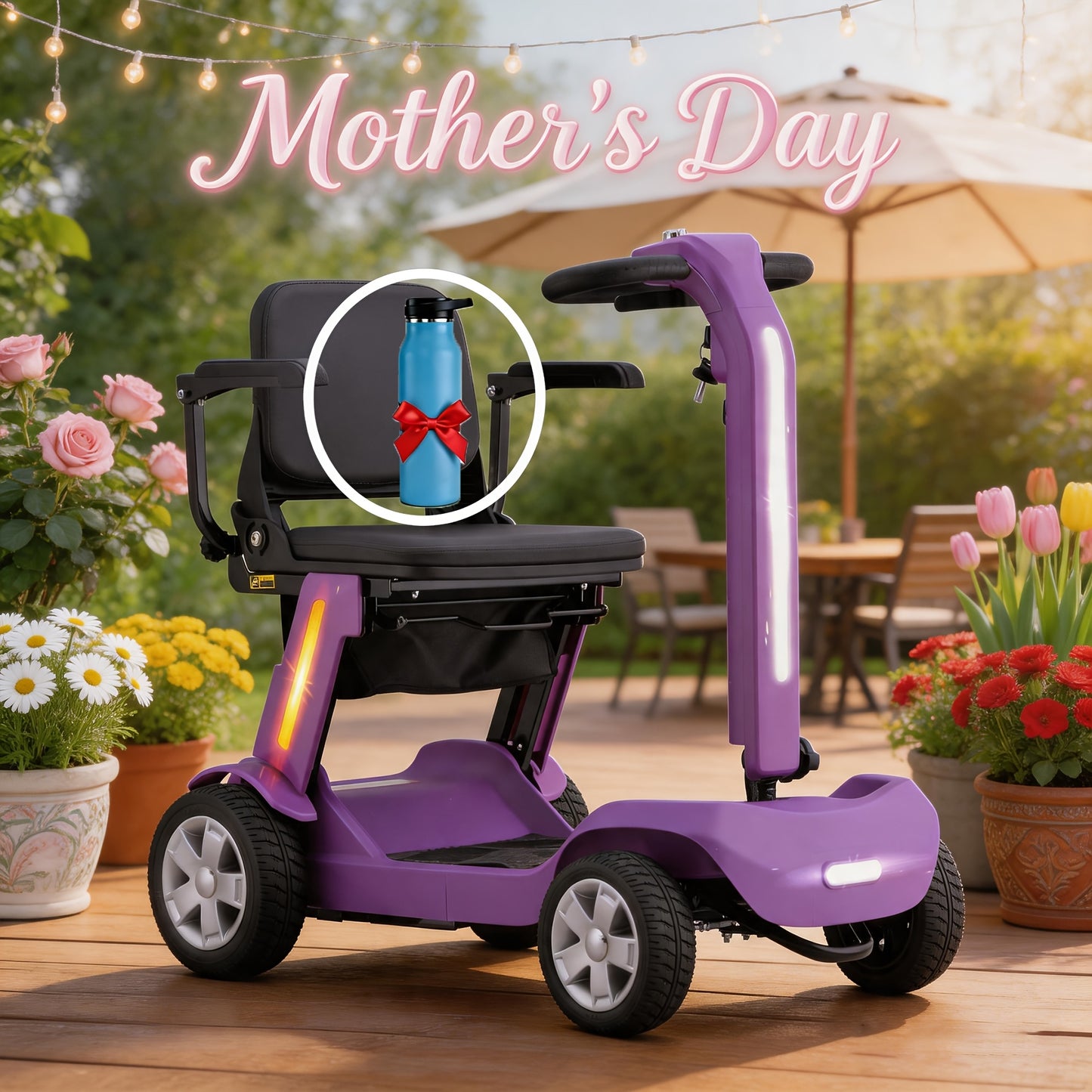 4 Wheel Electric Scooter for Adults & Seniors, 300W, 24V12Ah Battery, 4MPH Max Speed, 10Mile Range, Lightweight Foldable Scooter Electric with LED Lights, Storage Bag & Charger, No Assembly, Free Insulated Cup Gift Random Colors
