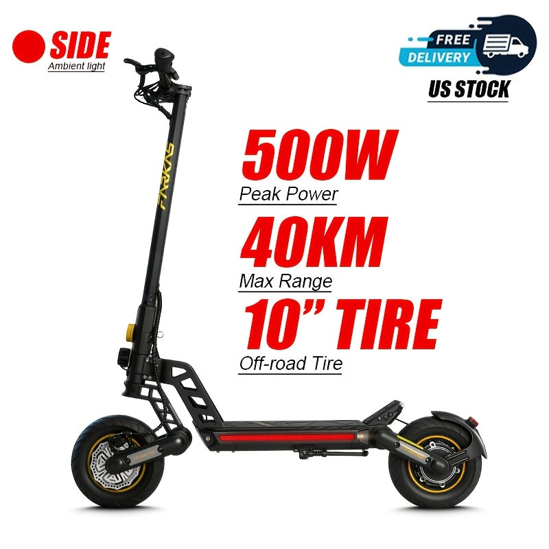 500W/740W Power, 10" Off-road/Tubless Tire Kick Electric Scooter, Foldable E-Scooter - Max Range 40km/60km/80km, Double Suspension & Double Disc Brake, Phone Charging USB Port, RGB Ambient Light, Turn Signal Light, LED Front Light
