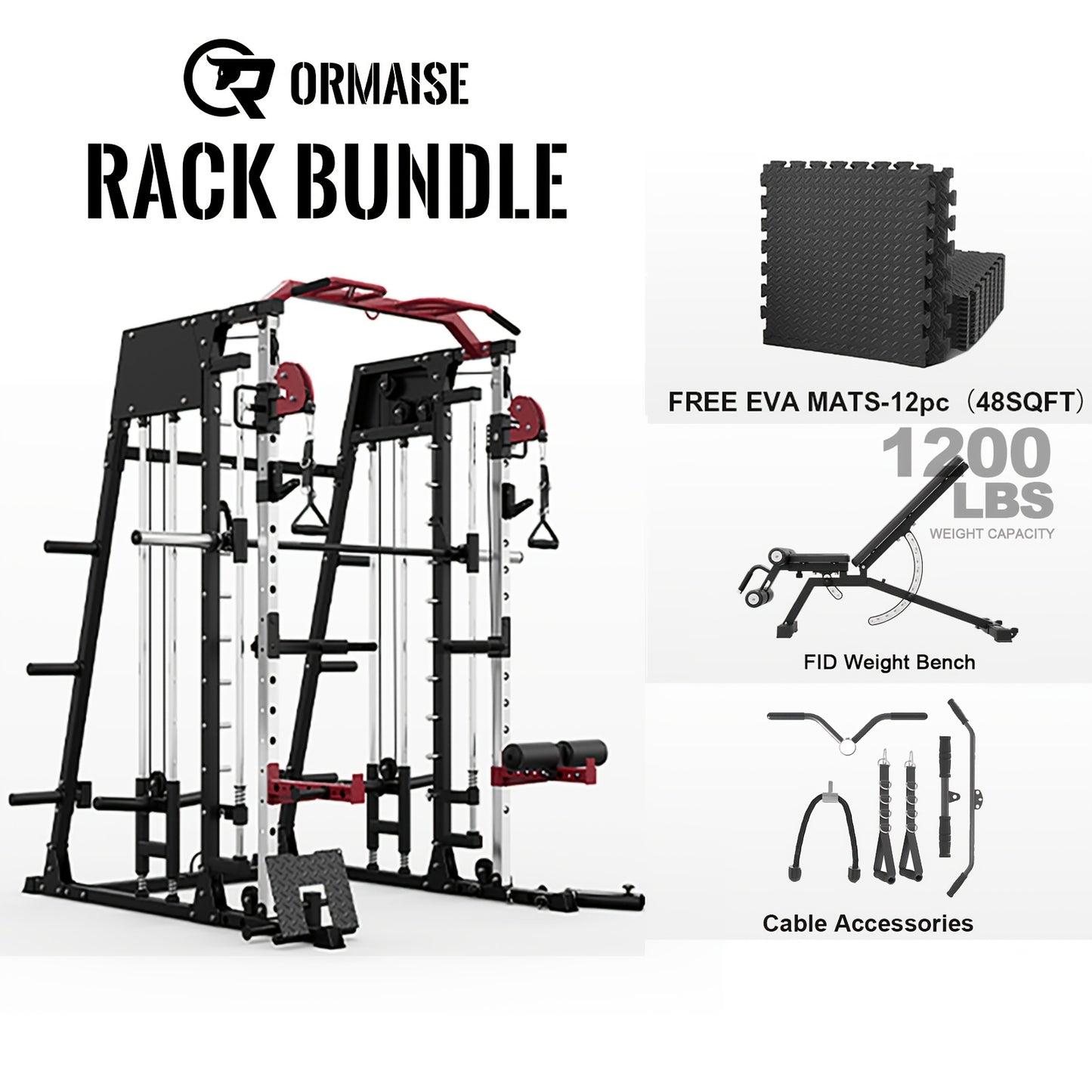 Home Gym with a Smith Machine, Featuring a 2200 Lbs Power Rack Cage, Cable Crossover, Weight Bar, 360° Landmine, Barbell Holders, And Various Attachments for Comprehensive Body Strength Training