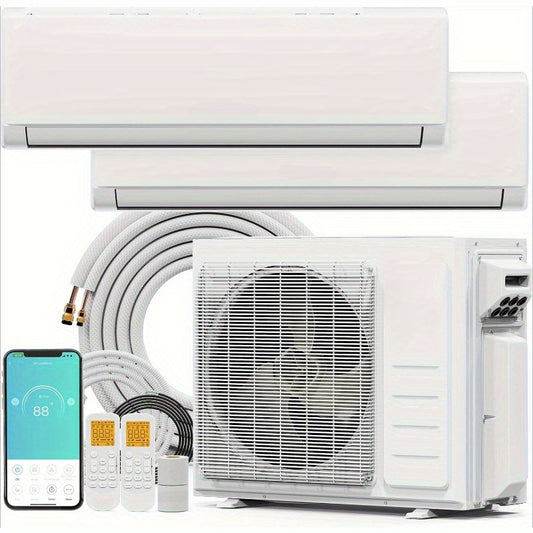 20000 BTU Dual Zone WIFI Mini Split AC/ Heating System, 20 SEER2 2 Zone 9000+12000BTU Ductless Split Air Conditioner with Pre-Charged Condenser, Heat Pump & 25Ft Copper Line Set, 208-230V