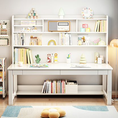 Solid Wood Desk And Cabinet Set with Drawers,Integrated Desk And Bookshelf, Under-desk Storage Rack, And Desk Cabinet. Simple Design,Lightweight, Versatile, Detachable, Suitable for Any Location, No Additional Decorations Required