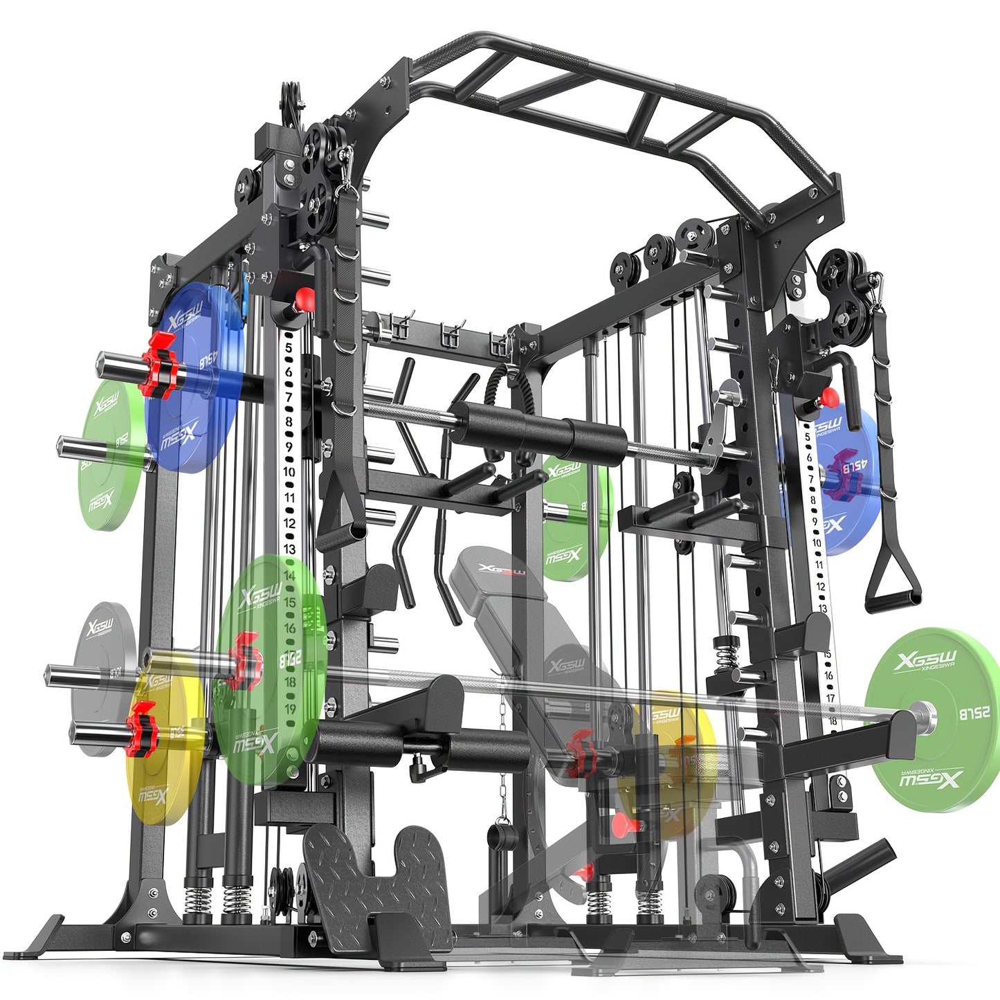 Smith Machine, Multi-function Squat Rack Power Cage L05 with Cable Crossover System, Strength Training Equipment, with Optional Weight Bench, Barbell Weight Set, for Home Gym