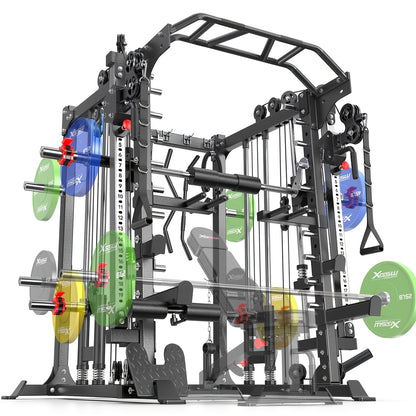 Smith Machine, Multi-function Squat Rack Power Cage L05 with Cable Crossover System, Strength Training Equipment, with Optional Weight Bench, Barbell Weight Set, for Home Gym