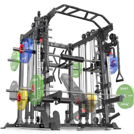 Smith Machine, Multi-function Squat Rack Power Cage L05 with Cable Crossover System, Strength Training Equipment, with Optional Weight Bench, Barbell Weight Set, for Home Gym