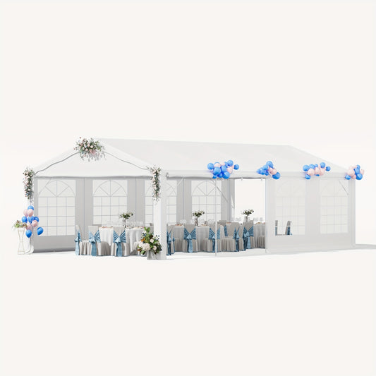 20x40ft & 13x26ft White Plastic Party Canopy with Pergola - Durable Outdoor/Indoor Event Shelter for Weddings, Birthdays, Garden Parties - Portable, Easy Setup, No Electricity Needed, Outdoor Event Shelter, Sturdy Construction