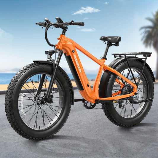 1 Electric Bike For Adults | Rear High-power Brushless Motor, 26" Fat Tire, 48V 15AH Removable Battery, Aluminum Frame with Rear Storage Shelf, Suitable for Outdoor Off-road and Urban Commuting | Orange, PUCKIPUPPY, Disc Brakes