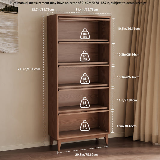 Wooden Bookshelf Multi Layer Bookshelf With Tempered Cabinet Glass Door, Brown Decorative Cube Storage Box, Bookshelf Multi Functional Storage Cabinet, Suitable For Kitchen, Home, Office