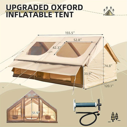 Classic Inflatable Camping Tent for 6-10 Person, 4 Season Blow Up Tent with Mesh Windows & Pumps