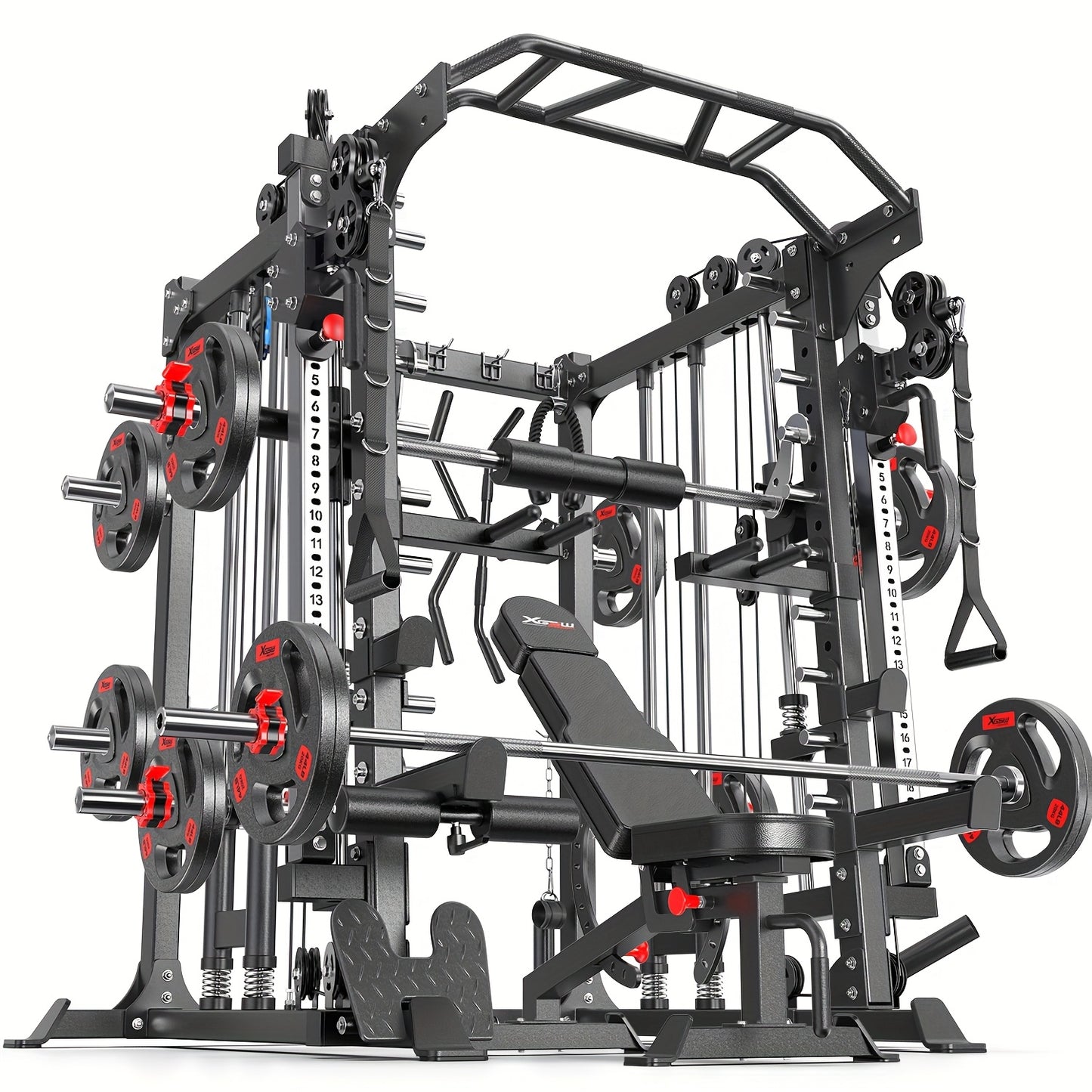 Smith Machine, Multi-function Squat Rack Power Cage L05 with Cable Crossover System, Strength Training Equipment, with Optional Weight Bench, Barbell Weight Set, for Home Gym