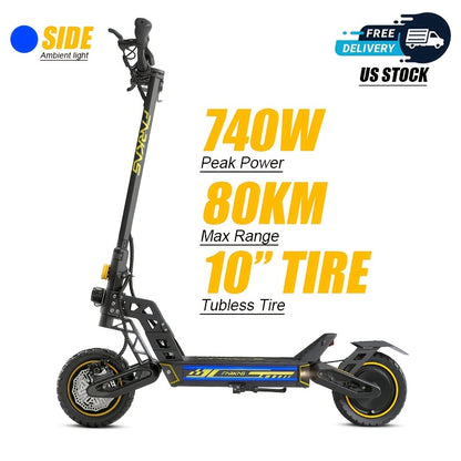 500W/740W Power, 10" Off-road/Tubless Tire Kick Electric Scooter, Foldable E-Scooter - Max Range 40km/60km/80km, Double Suspension & Double Disc Brake, Phone Charging USB Port, RGB Ambient Light, Turn Signal Light, LED Front Light