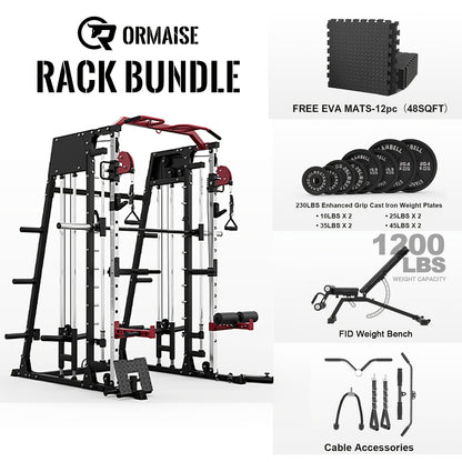 Home Gym with a Smith Machine, Featuring a 2200 Lbs Power Rack Cage, Cable Crossover, Weight Bar, 360° Landmine, Barbell Holders, And Various Attachments for Comprehensive Body Strength Training