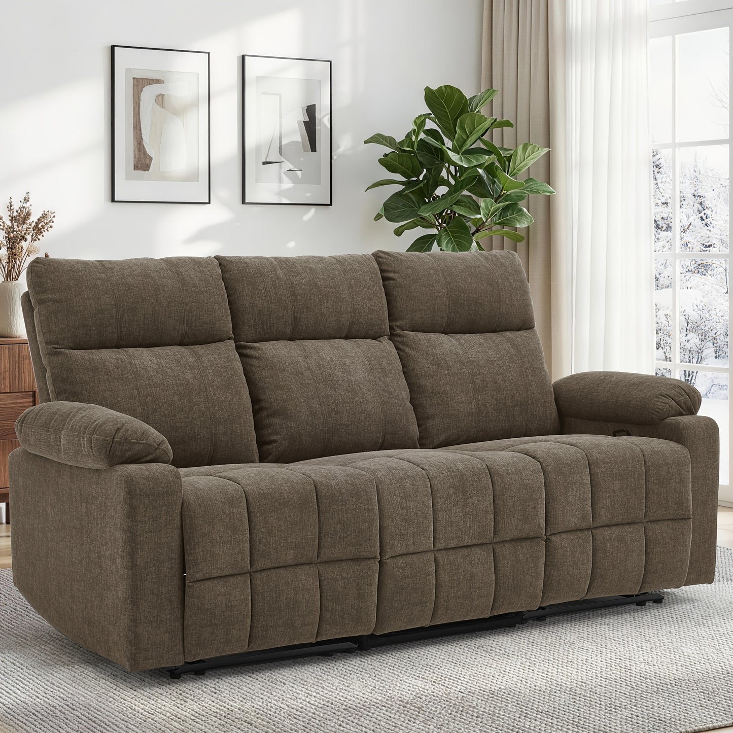Three-Person Sofa Design, Middle Backrest Flip Design, Three-Seat Reclining Sofa, Recliner Sofa with USB Port, Manual Living Room Sofa
