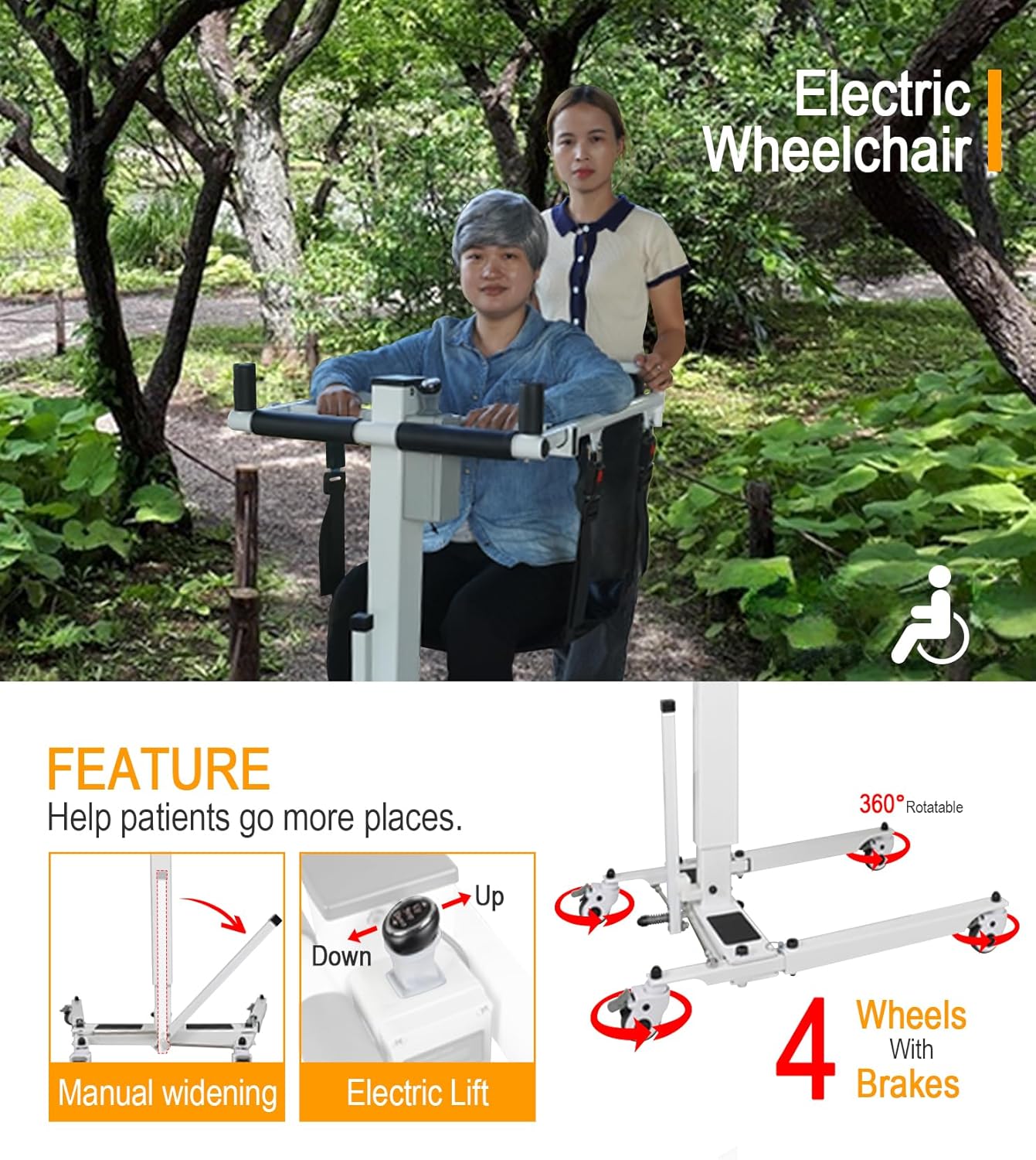 Patient Lift Transfer Chair - Electric Assist Lift Aid for Home Care Use - Portable Folding for Car