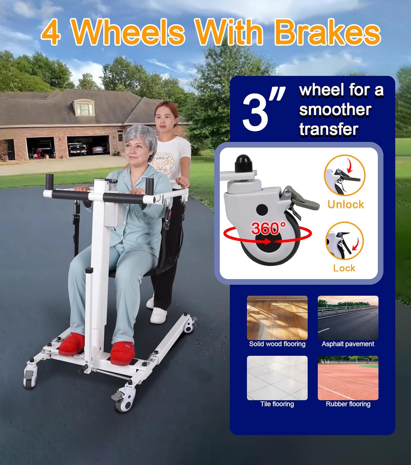 Patient Lift Transfer Chair - Electric Assist Lift Aid for Home Care Use - Portable Folding for Car