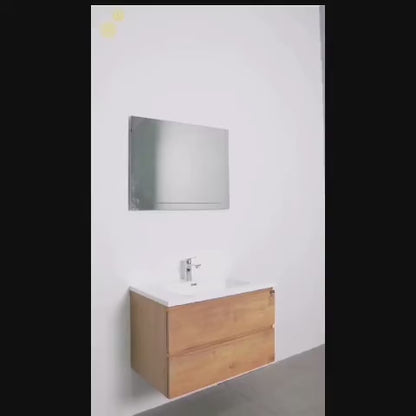 60" Modern Floating Wall-Mounted Bathroom Vanity with Double Sink - Natural Oak Wood, Large Storage & Soft-Close Drawers, One-Piece White Resin Countertop Sink, Space-Saving Design, Easy Install (Faucet/Drain Not Included)