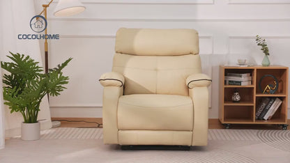 Infinite Position Electric Lift Recliner with Wireless Charger and Cup Holder, Vibration Massage and Heating, Genuine Faux Leather, Beige, Brown Silvery Gray Color Optional