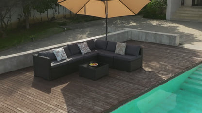 PATIOFIT 8/12/15pcs Outdoor Patio Furniture Set with 40in Fire Pit Table Wicker Rattan Sectional Sofa with Thick Cushions, Coffee Table & Waterproof Cover, Beige Cushions