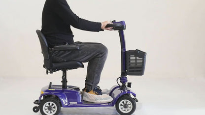 ightweight 4-Wheel Electric Mobility Scooter with Non-Slip All-Terrain Solid Tires, Front Basket, LED Headlight, Foldable Adult Mobility Scooter with Red/Black/Blue/Purple Colors, Senior Transportation, Safety Features Disabled Mobility Aid