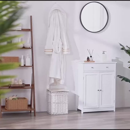 Free Standing Bathroom Cabinet with 1 Drawer 2 Doors and Adjustable Shelf, Wooden Entryway Storage Cabinet, White