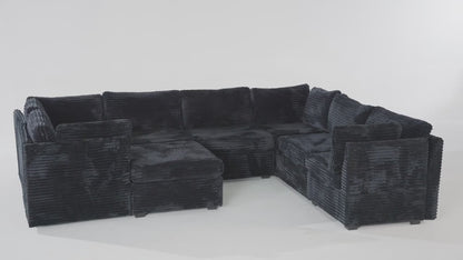 Oversized 130-Inch Plush Cound Sectional Sofa with Ottoman, 8pcs Luxurious U-Shaped Couch for Living Room, Comfortable Deep Seating and Soft Long-Pile Fabric Upholstery for Family and Friends