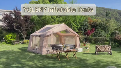 Classic Inflatable Camping Tent for 6-10 Person, 4 Season Blow Up Tent with Mesh Windows & Pumps