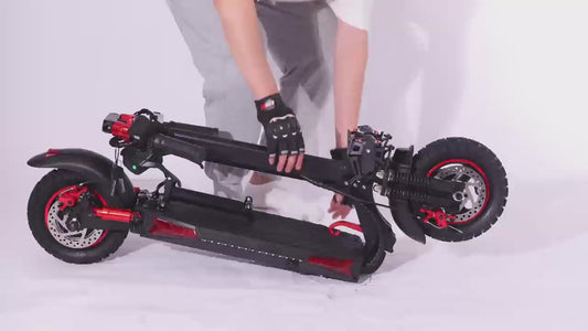 Folding Electric Scooter, 700W Motor, 19 MPH Top Speed, 11-Inch Large Tires, 31-Mile Range, Single Drive, Black and Red, with LED Lights and Seat