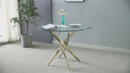 5pcs Modern Dining Table and Chair Set with Tempered Glass Table & Velvet Chairs - -Frame Base, Cushioned Seats Suitable for Kitchen, Dining Room, Small Spaces - Assembly, Contemporary Furniture (Table & 4 Chairs)
