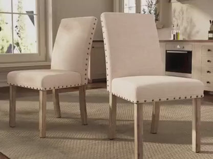 Morden Fort Rustic Dining Table Set, Farmhouse Kitchen Dining Chairs, Charming 60" Rectangular Wooden Table& Upholstered Chair With Nailhead Accents For Dining Hub, Breakfast Nook