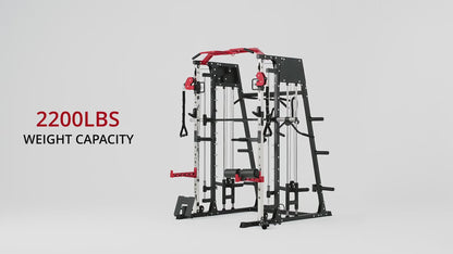 Home Gym with a Smith Machine, Featuring a 2200 Lbs Power Rack Cage, Cable Crossover, Weight Bar, 360° Landmine, Barbell Holders, And Various Attachments for Comprehensive Body Strength Training
