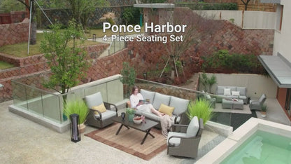 4pcs Frame Wicker Patio Furniture Set with Cushioned Swivel Rocking Chairs & Coffee Table - -Weather Indoor/Outdoor Sofa Suitable for, Deck, Poolside, for Celebrations